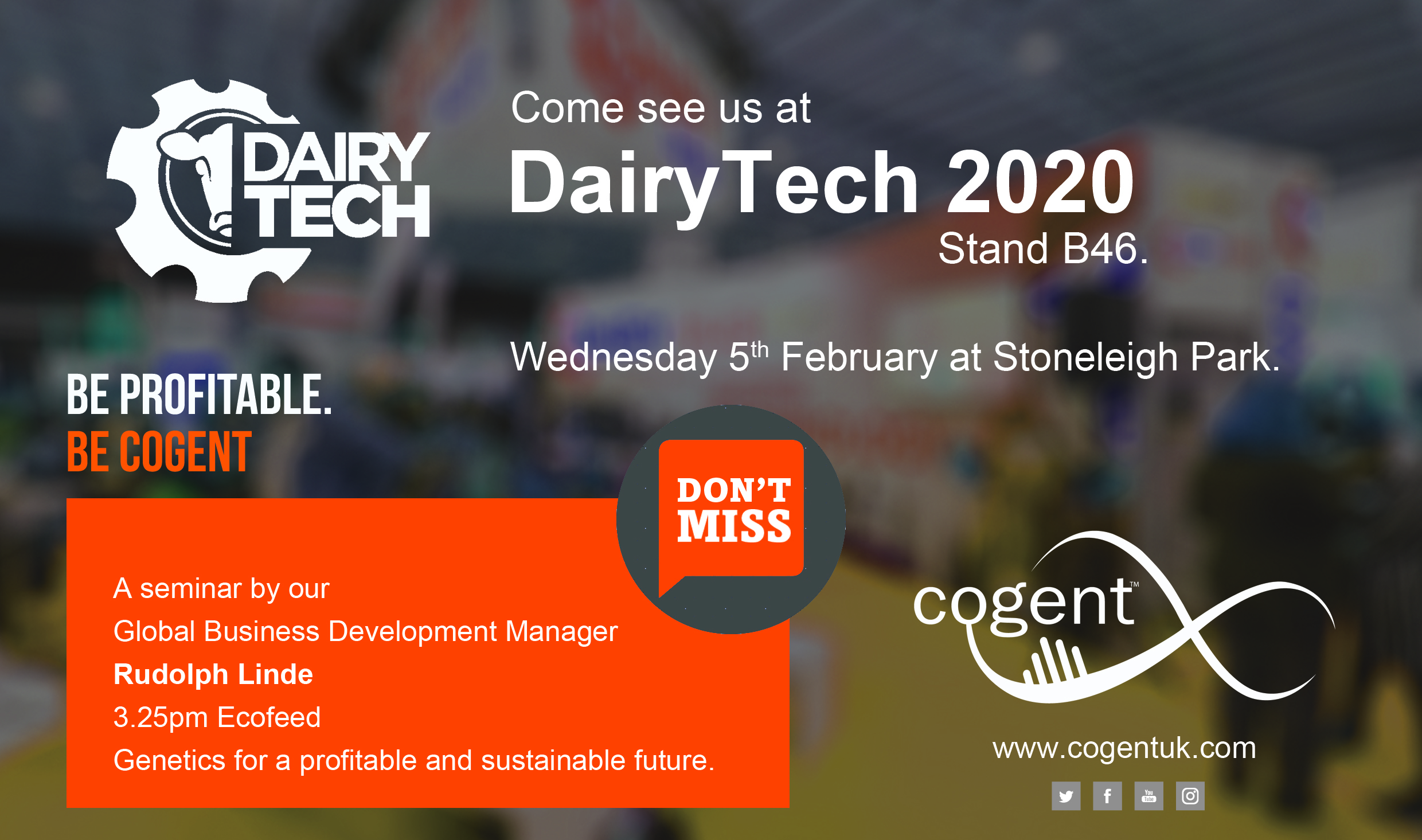 Visit us at Dairy Tech next week Stand B46 Cogent UK